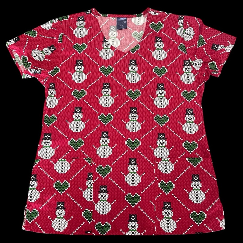 Chloe Red and White Patterned Adult Woman’s Scrub. Size S